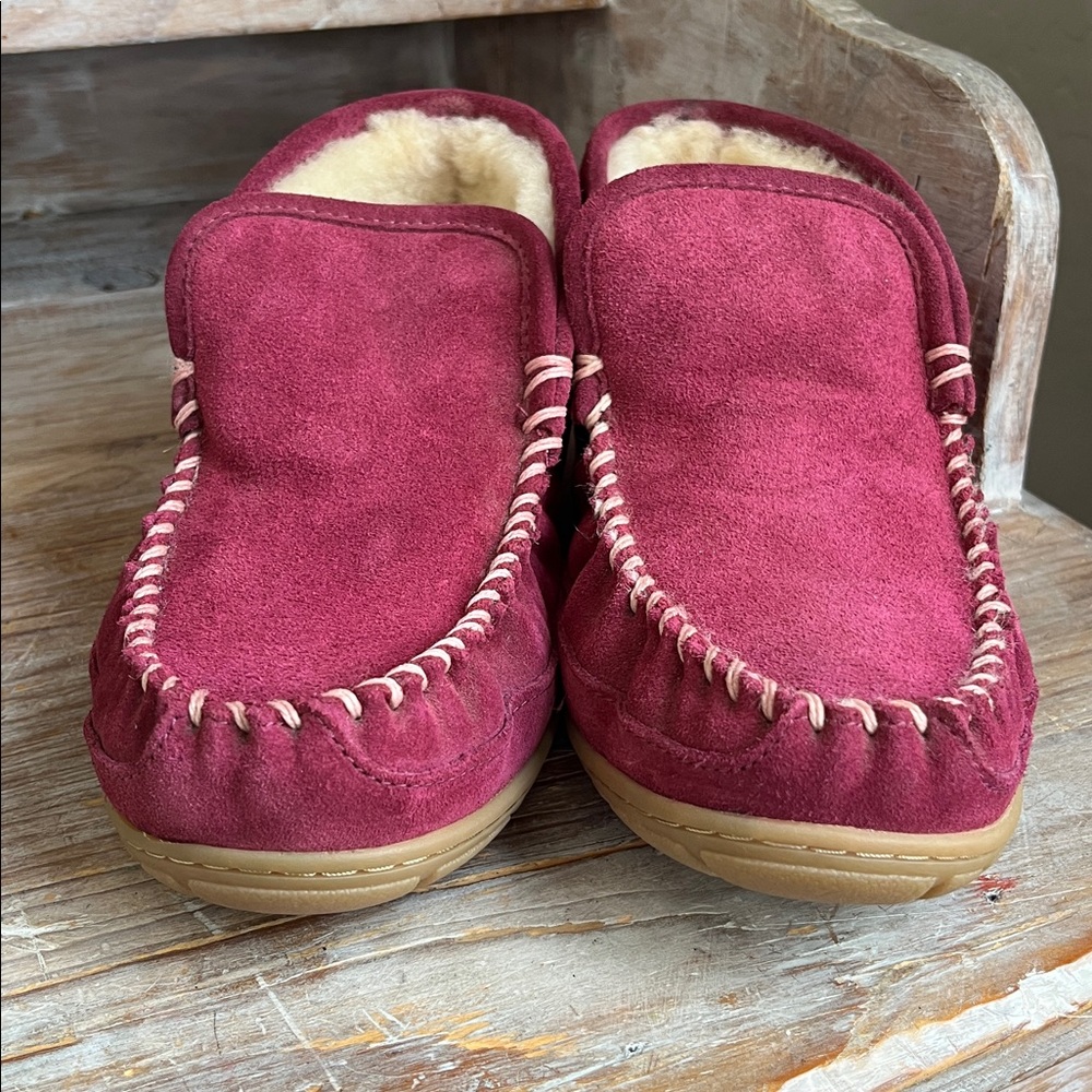 🤍  L.L. Bean Wicked Good Boot Moc Slippers Size 8 Bramble Berry Suede Shearling - Picture 6 of 11